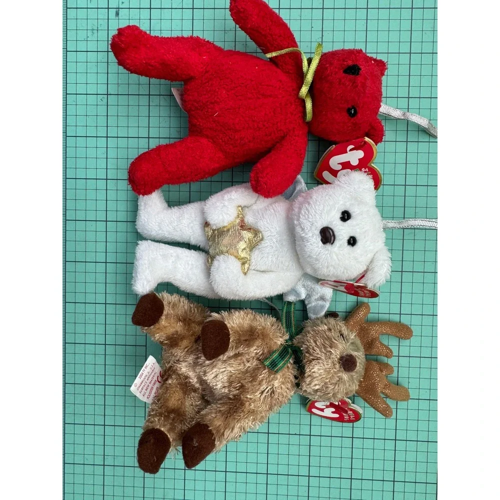 Ty Jingle Beanies Christmas Ornament Lot Red White Bear Reindeer Plush Set 2004